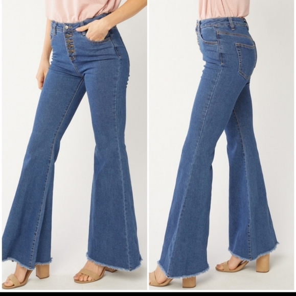 High Waist Bell Bottom Flare Denim Jeans - Picture 2 of 6